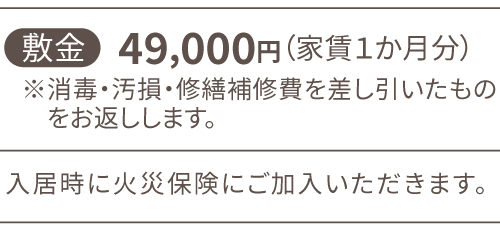 敷金49,000円（家賃１か月分）